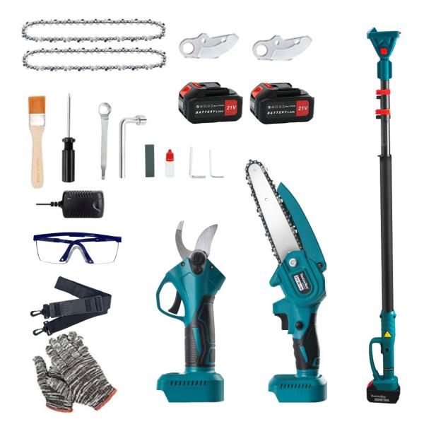 高枝切り電動チェーンソー    6インチ   1台4役 切れる 1.34m-2.13m  伸縮延長ポール付独立型バッテリー 日本語説明書 収納袋付き