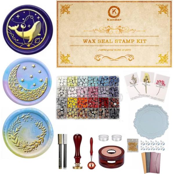 シーリングワックス セット 炉付きのAll In Oneフルセット スタンプ ヘッド 蝋封 ワックス大量 手紙 招待状 祝福 取扱説明書付き