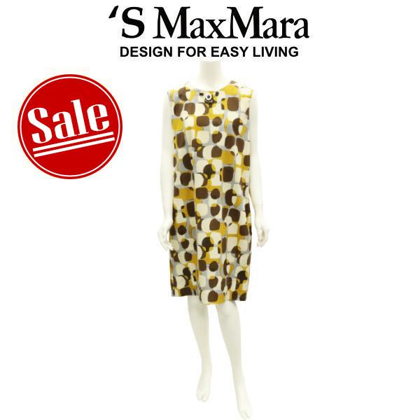 【セール 30%オフ】 マックスマーラ ワンピース 'S MAX MARA ノースリーブ コットンドレス プリント ブラウン系 国内正規品