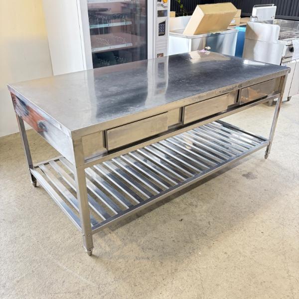 一部地域別途送料有【中古】 業務用 ステンレス 引出付作業台 幅1800×奥行900×高800mm (No.9980) 厨房機器