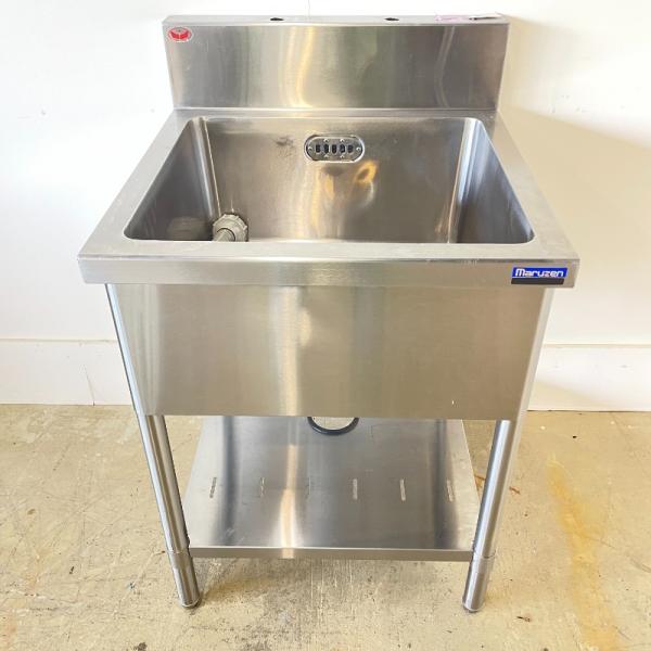 北海道・九州・沖縄・離島等追加送料有【中古】 業務用 ステンレス 1槽シンク BG付 幅600×奥行600×高800mm (No.a194) 厨房機器