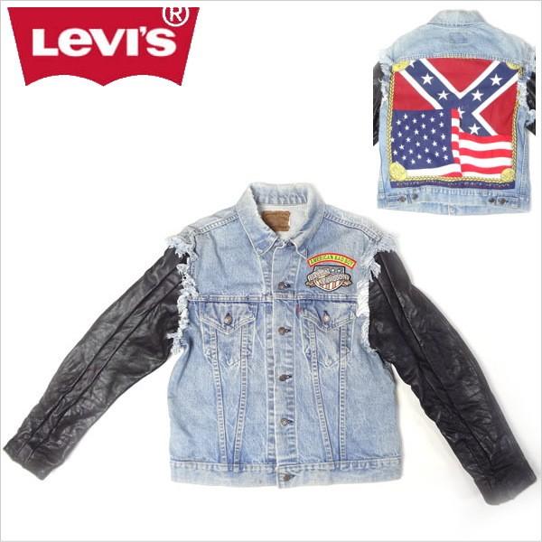 リーバイス ジーンズ ジージャン ｇジャン Levi S 古着デニムジャケットを袖革にアレンジ トラッカージャケット Ulvsgjyan c ジーンズショップカネコ 通販 Yahoo ショッピング
