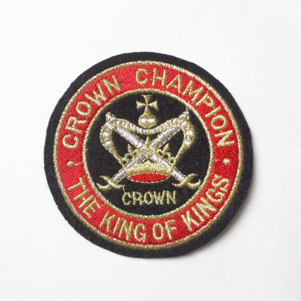 CROWN CHAMPION ワッペン 王冠 クラウン 刺繍ワッペン レッド ゴールド 円形 エンブレム アメカジ 古着 カスタム 爆買