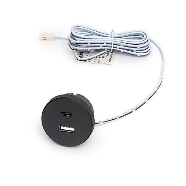 スガツネ 埋込充電用USBコンセント USB Type-C/Type-A対応 USB-TWIN-AC-20W-BL ブラック
