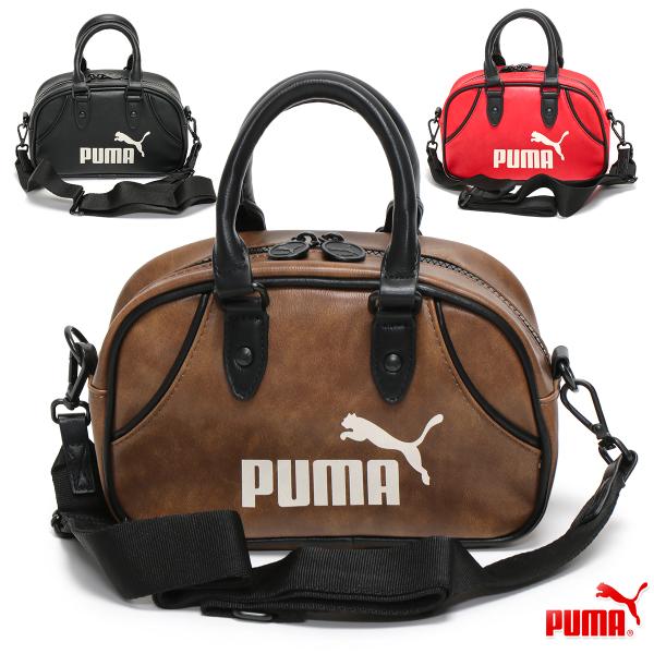 【美品】PUMA ミニボストン　ハンドバッグ　ブラウン　ショルダー欠品 PUMA（プーマ） ショルダーバッグ ハンドバッグ グリップバッグ 斜め