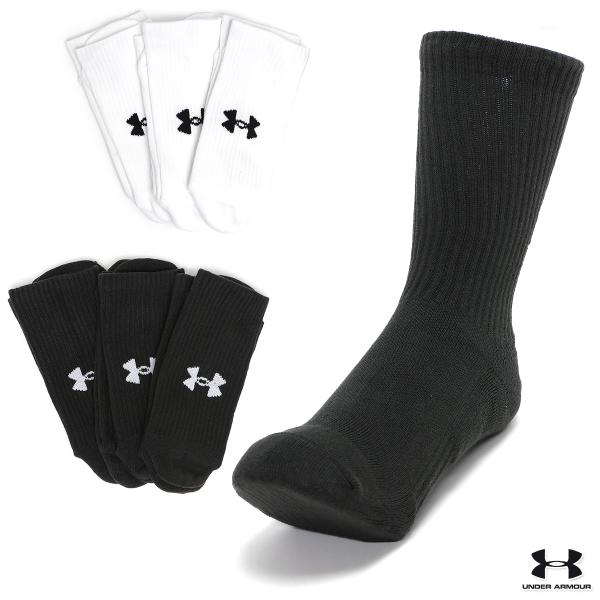 アンダーアーマー ソックス 靴下 クルーソックス 3足組 セット 吸汗 速乾 厚手 学生 無地 メンズ レディース/トレーニング コットン クルーソックス 3P 1386311