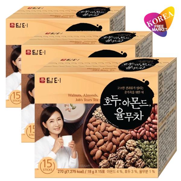 ダムト クルミ・アーモンド・ハトムギ茶 270g(18g×15包) × 3個セット / 韓国 お茶 ユルム茶 スティックタイプ