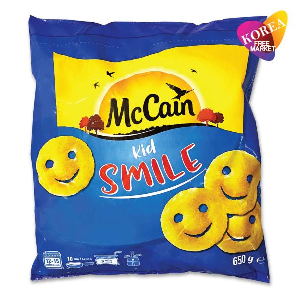 マッケイン定番、マッシュドポテトでスマイルフェイスをかたどったスマイルポテト。キッズメニュー、惣菜・テイクアウトメニューとして人気です。名称：フレンチフライポテト原材料名：じゃがいも、乾燥じやがいも、植物油脂、ぶどう糖、食塩、でん粉、香辛料...