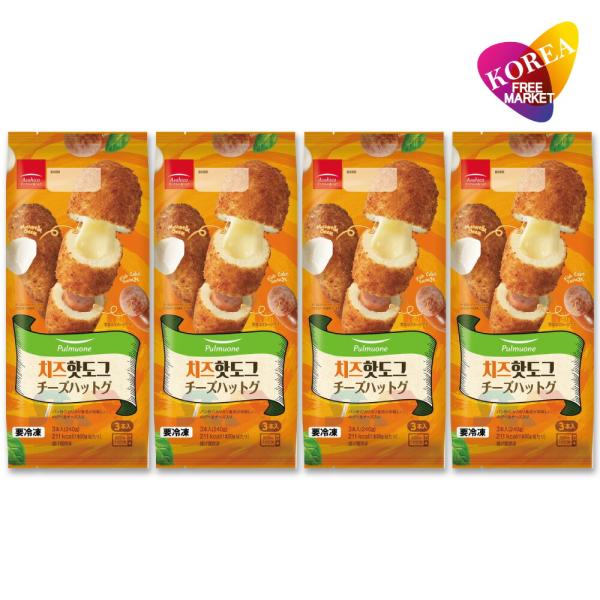 韓国屋台の定番人気商品チーズハットグ　3本明洞を代表する食べ歩きグルメはサクサクパン生地の中にソーセージが入っているハットグ。さらにモッツァレラチーズ入りで、チーズをのばして楽しむ韓国屋台の名物チーズハットグを、電子レンジで温めるだけで楽し...