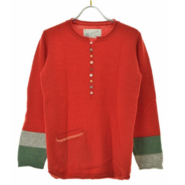 NATURAL LAUNDRY / ナチュラルランドリー 袖切替 ヘンリーネック 長袖ニットセーター