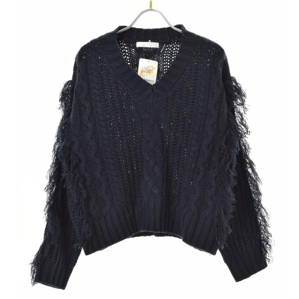 フランシュリッペ ニットダッフルコート 袖ケーブルニット 総柄 FL5 ジーラ GeeRA ダブルジップニットブルゾン （アイボリー×ブラック