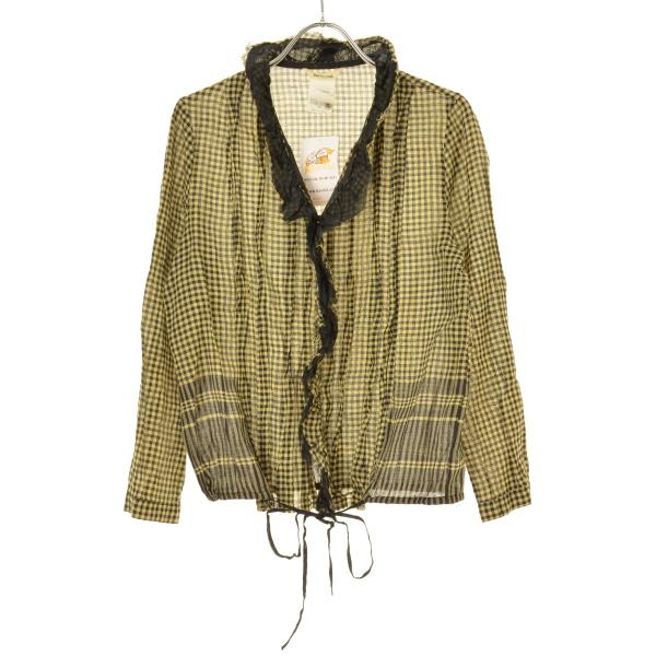 pas de calais / パドカレ ギンガムチェックフリル 長袖ブラウス