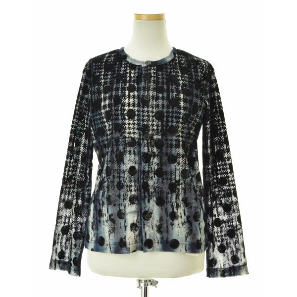 【Y'S】YM-T21-676 HOUNDTOOTH DOTS TULLE ROUND NECK LONG SLEEVE CARDIGAN長袖カーディガン Y's（ワイズ） YM-T21-676 HOUNDTOOTH DOTS TULLE ROUND NECK LONG