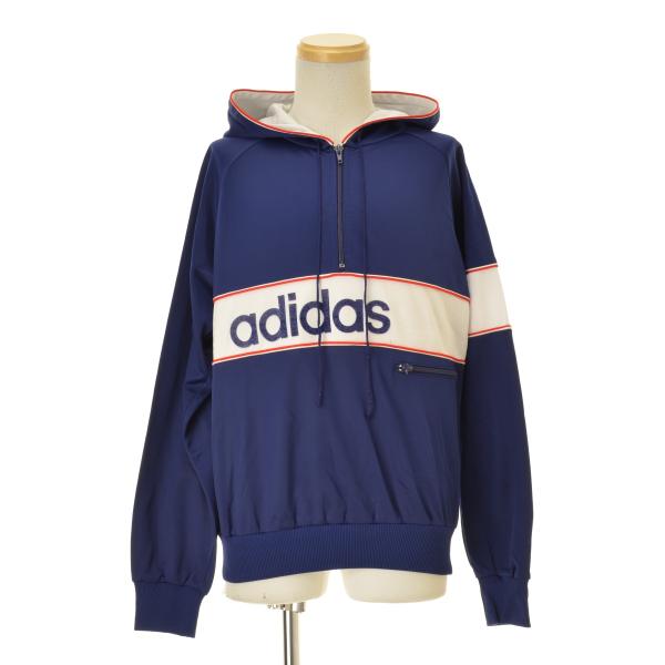 希少デザイン☆80s アディダス センターロゴ ハーフジップ トラックジャケット adidas（アディダス） 80s ハーフジップ パーカー : ブランド古着の