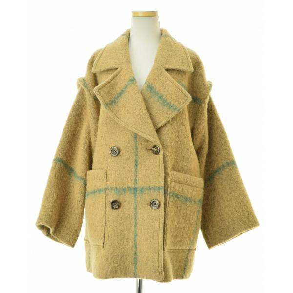 美品 ミディウミソリッド MIDIUMISOLID ダブルモッサ ミドル丈コート MIDIUMISOLID / ミディウミソリッド チェックダブル ウールコート