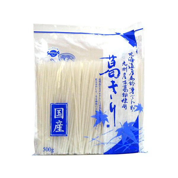 厳選された北海道産馬鈴薯でん粉と九州産本葛粉を使用し、こしのある葛きりに仕上げました。葛きりは鍋物、すきやきだけでなくサラダなど、四季折々のお料理にご利用ください。内容量：５００ｇ【普通便】