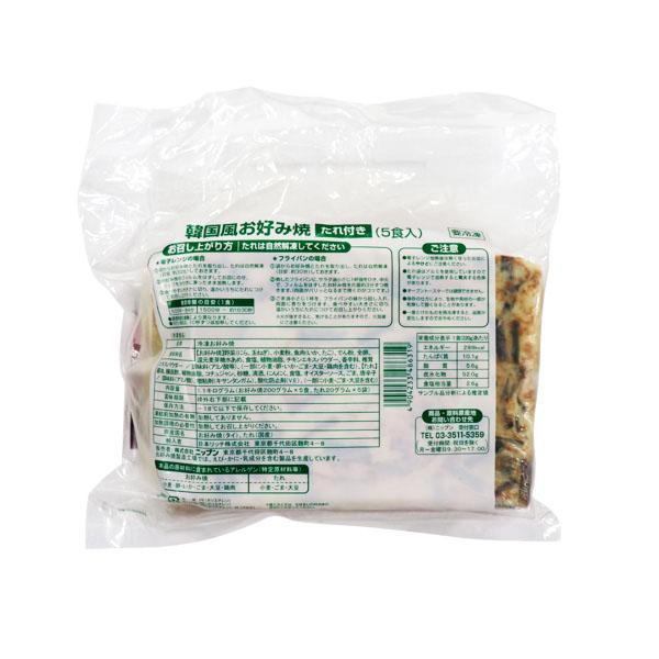 魚介がたっぷり入った本格的な韓国風お好み焼きです。内容量：１１００ｇ（お好み焼き２００ｇ×５枚、たれ２０ｇ×５個）【冷凍】