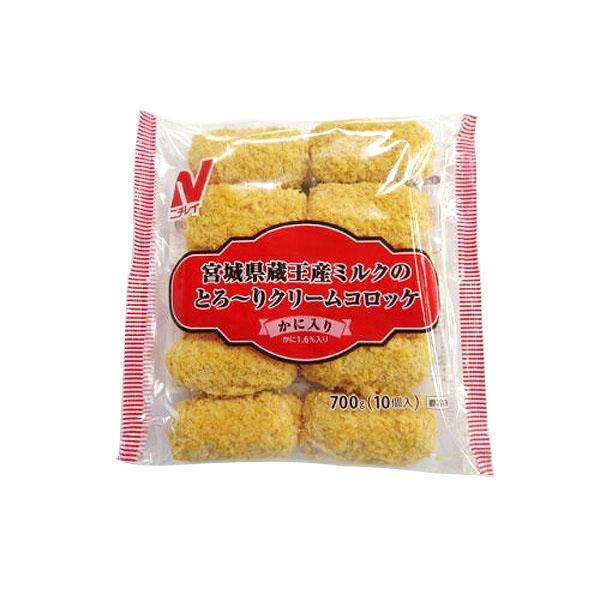 ニチレイ製のルーと宮城県蔵王産のミルクを使用して、なめらかなソースに仕上げたクリームコロッケです。ミルクの甘みとかにの風味が感じられる、とろっとしたクリームが特徴です。独自技術により、時間が経ってもクリームのなめらかさが持続するよう仕上げま...