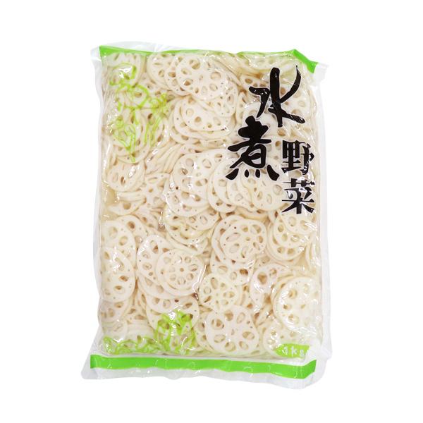 厳選した新鮮なれんこんを水煮処理して薄切しました。色・栄養素をそのままにパック詰めしました。内容量：１ｋｇ【冷蔵便】