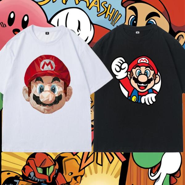 マリオ Tシャツ 男女兼用 大人 子供 キッズ 子ども お揃い ペア 半袖シャツ 服　黒　白　黄 シャツ カップル /メンズ/レディース/ 男の子/女の子/親子服