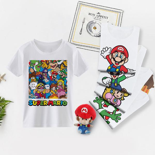 マリオ Tシャツ 男女兼用 大人 子供 キッズ 子ども お揃い ペア 半袖シャツ 服　黒　白　黄 シャツ カップル /メンズ/レディース/ 男の子/女の子/親子服