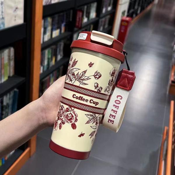 2026  水筒 保冷 保温 タンブラー ストロー付き ステンレス ハンドル付き 大容量 1000ml コーヒーボトル 持ち運び 二重構造 マイボトル おしゃれ  1リットル