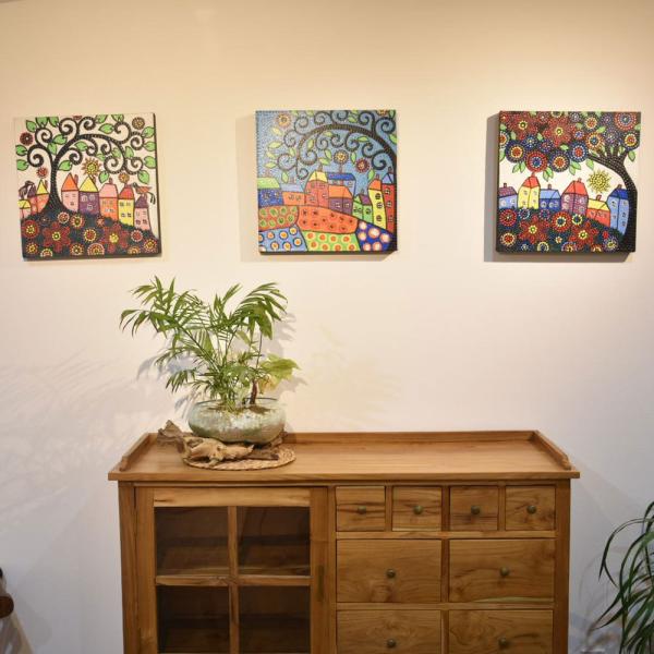 BALI ドットアート/[shiawase tree] アートパネル 正方形 オシャレ おしゃれ モダン アート バリ バリ絵画 バリ島 絵画 バリアート バリ モダンアート 絵画 インテリア インテリア雑貨 花びら ナチュラル アジアン リゾート 北欧