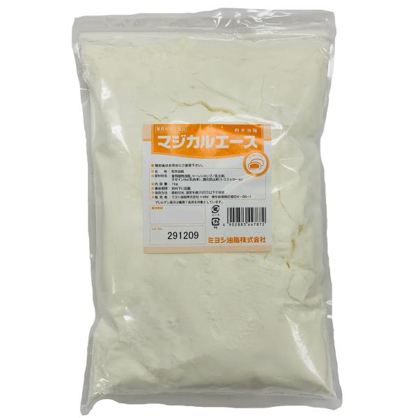 ●薄力粉を使用する洋菓子や和菓子等に添加する粉末油脂です。冷凍耐性も良く、軽いソフトな食感を長持ちさせる効果があります。・スポンジケーキ：添加量(対粉)40％でボリュームアップ、生地の安定性、冷解凍耐性、老化防止。・フルーツケーキ：添加量(...