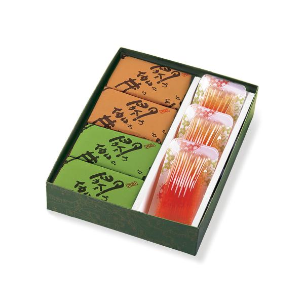 叶 匠壽庵の人気銘菓の詰合せです。【閼伽井（黒蜜きなこ）】コシのあるしっかりとした羽二重餅に滋賀県産の大豆を使用したきな粉をまぶします。黒蜜をかけてどうぞ。【閼伽井（抹茶）】ほのかな甘みをもつ近江朝宮茶（あさみやちゃ）の抹茶きな粉をまぶし、...