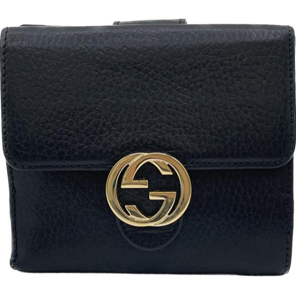 グッチ GUCCI インターロッキングG 二つ折り財布 財布 レザー レディース ブラック系 615525 【中古】 kanteikyoku-store_22-1027