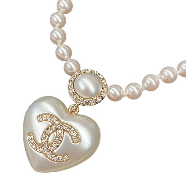 CHANEL シャネル A22 ハートモチーフ ココマーク パールネックレス CC
