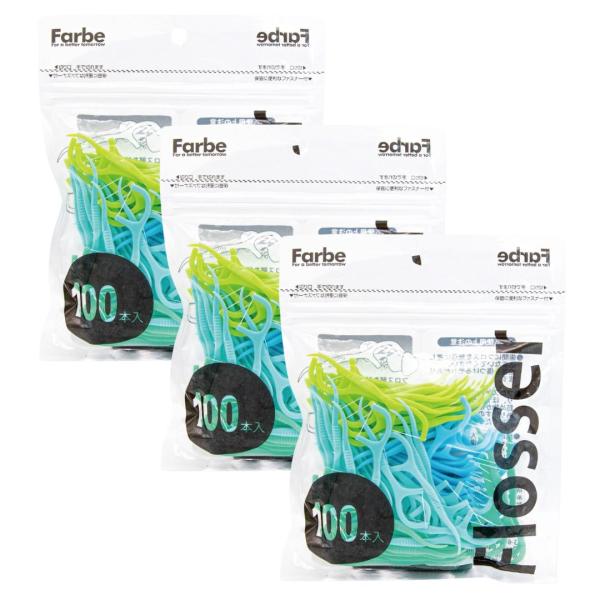デンタルフロス ファルベフロッサー オカムラ Farbe Flosser ブルー 1袋 100本入 ×3セットシンプルで使いやすい、大容量100本入りのフロスピック！糸は防弾チョッキにも使用されるUHMWPE（超高分子量ポリエチレン）といわ...