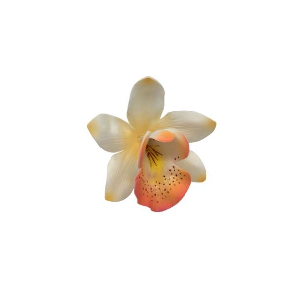 花の直径　約10cm花の名前　シンビジュウムウレタンフォームです。(クリップは付いていません)非常に柔らかい素材ですので強い力を掛け続けると変形することがございますのでご注意ください。