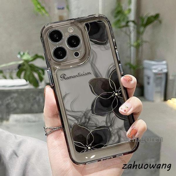 iPhone14 iPhone15 iPhone16ケース クリア 透明ケースケース フラワー 墨絵 スマホケース 花柄 アイフォンケース