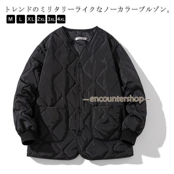 ミリタリージャケット ノーカラージャケット メンズ 襟なし アウター インナーダウン ユニセックス キルティング 保温 アウター 防寒 上着 中綿ジャ