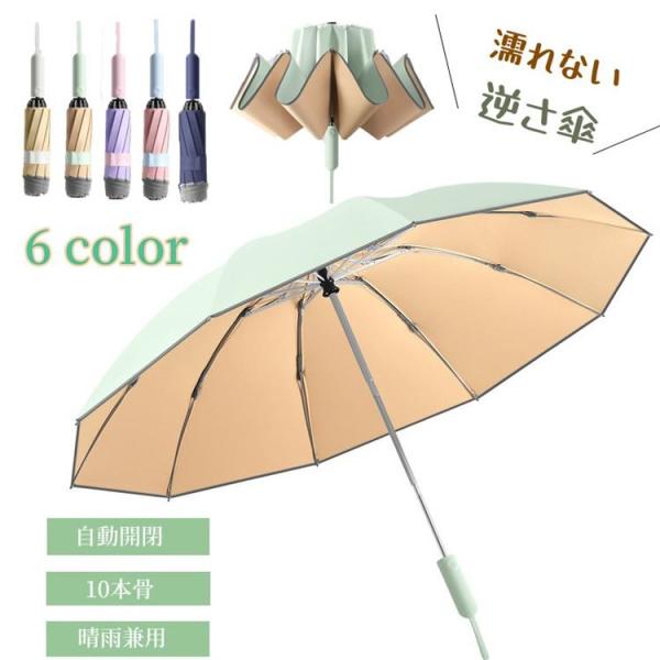 日傘 折りたたみ傘 逆さ傘 自動開閉 晴雨兼用可愛い 配色 折り畳み傘 軽い UVカット 紫外線対策 大きめ ワンタッチ 反射テープ 撥水 耐風
