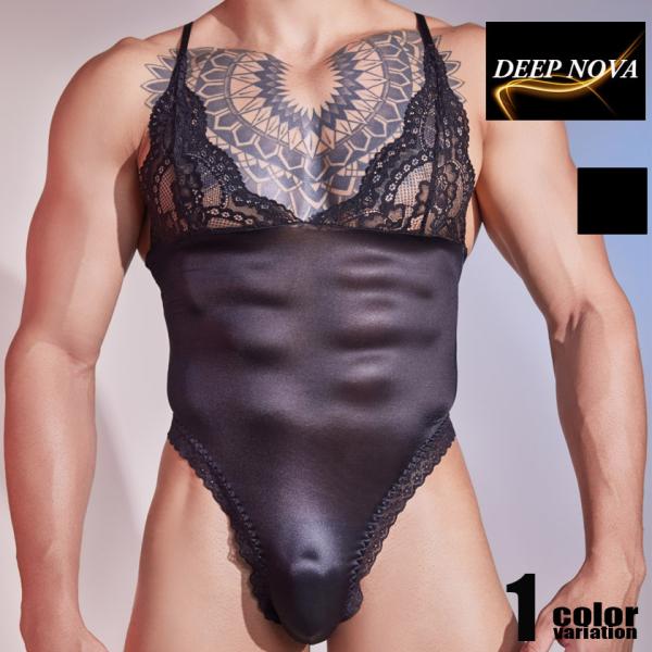 ボディスーツ メンズ DEEP NOVA/ディープノバ  エレガントレース ハイカットレッグ 光沢 男性下着 メンズ レオタード