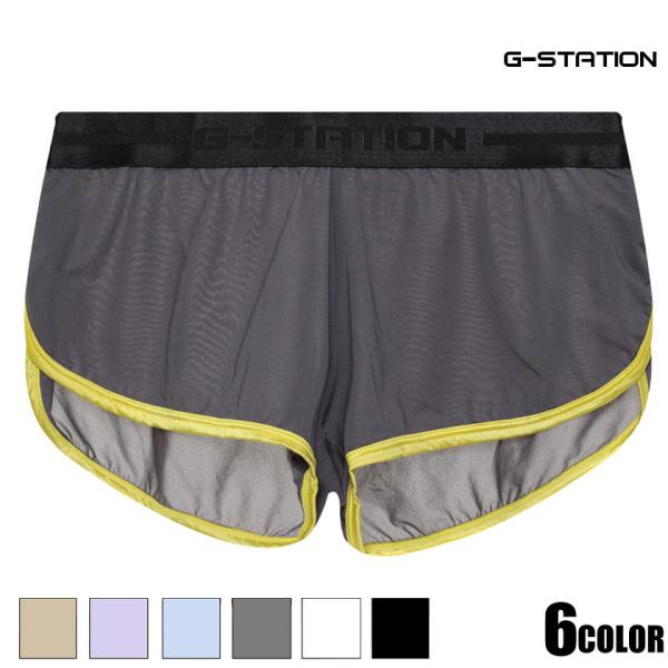 G-Station/ジーステーション　シースルー ディープスリット 光沢ウエストバンド パイピング トランクス　メンズ　男性下着 ローライズ