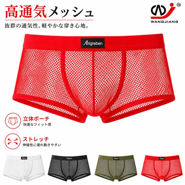 メンズボクサーパンツ WJ/ダブルジェイ メッシュ シースルー 立体ポーチ ローライズ 通気性 ストレッチ インナー