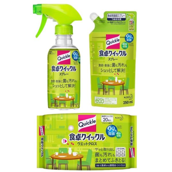 99%以上除菌*の食卓用清潔スプレー。ティッシュでふきとりOK。手軽に菌・汚れがスッキリ! 食前食後のこまめ除菌に。食卓などの食べこぼし・手垢をしっかり落とし、消臭・除菌効果もあります。洗浄成分は植物由来で、中性タイプ。冷蔵庫・電子レンジ・...