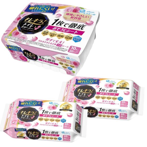 「エリエール(大王製紙) キレキラ! トイレクリーナー ハッピーローズの香り 本体容器10枚入＋詰め替え20枚入×2個セット」は、華やかなハッピーローズの香りでトイレをリフレッシュするお掃除シートです。使いやすい本体容器に10枚入りシートが...