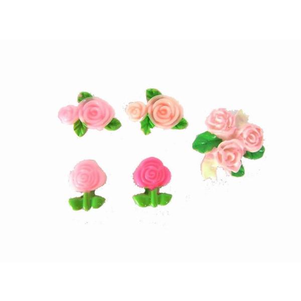 デコパーツ プラパーツフラワー　薔薇　ローズ　　約21〜10ｍｍ　　5種類×各2個　10個セット