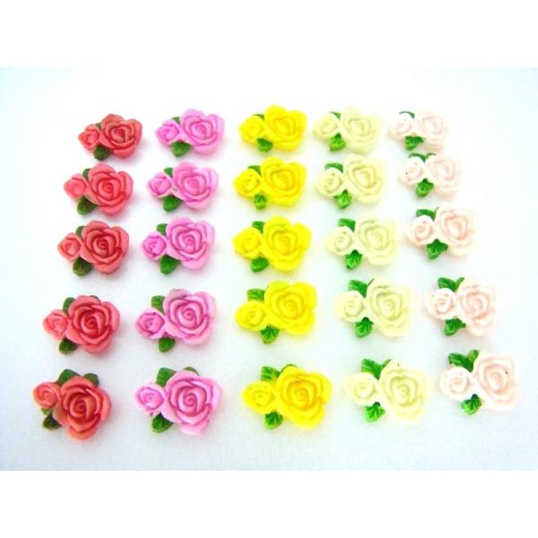 デコパーツ ２輪 ローズ 薔薇 5個セット　約16×12×5mm デコパーツ