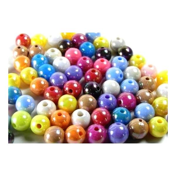 デコパーツ カラフルビーズ  10mm  アソート8個セット  穴あり