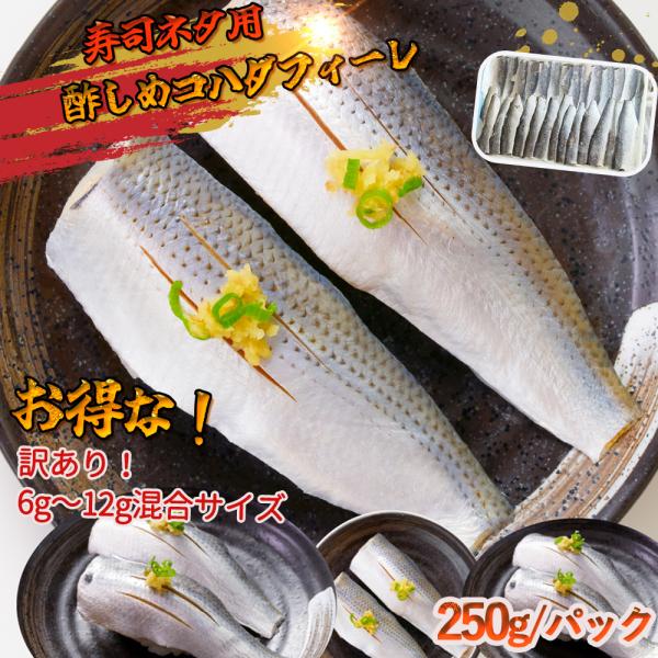訳あり しめこはだフィーレ 250g  (皮傷あり　サイズ不揃い)   寿司ネタ 小肌 コハダ 海鮮丼 おつまみ 業務用