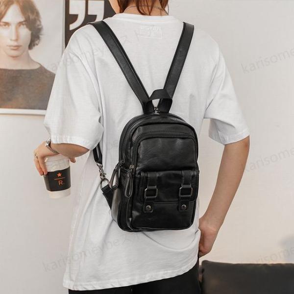 リュックサック デイパック ボディバッグ メンズ レディース　手提げ 2WAY 鞄 カバン 革バッグ pu革 バックパック カジュアル 小さめ サイクルカバン バイク用