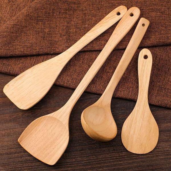 天然木製  キッチンツール ４点セット おしゃれ 調理器具 台所用品 フライ返し 炒めへら しゃもじ 漆塗り ナチュラル