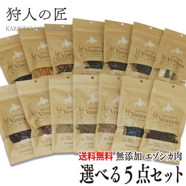 【北海道産】ペット/エゾシカ肉/鹿肉/シカ肉/送料無料　ペットフード 選べる5点セット！【無添加/ペットフード/ドッグフード】