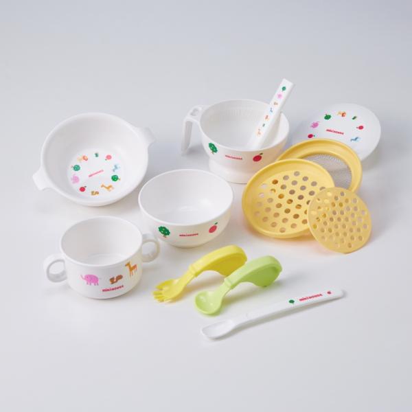 ポリプロピレン樹脂　耐熱温度140℃電子レンジで温めたり食洗器で乾燥もOKですはじめての離乳食用に【セット内容】・スープマグ・ファーストプレート・ライスボウル・スプーン、フォーク（ペリカンタイプ(お子さまが握りやすい形状)）・フィーディング...