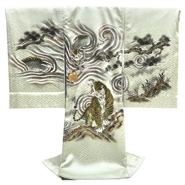 □男児用　正絹祝着　産着　お宮参り　龍虎柄　紺色地　襦袢付 □男児用 正絹祝着 産着 お宮参り 龍虎柄 紺色地 襦袢付 お